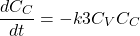 \begin{equation*}  \begin{aligned} \frac{dC_C} {dt} = - k3  C_V  C_C \\  \end{aligned} \end{equation*}