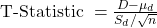 \textrm{T-Statistic } = \frac{D - \mu_d}{S_d/\sqrt{n}}