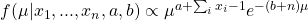 f(\mu|x_1, ..., x_n, a, b) \propto \mu^{a + \sum_i x_i - 1} e^{-(b+n)\mu}